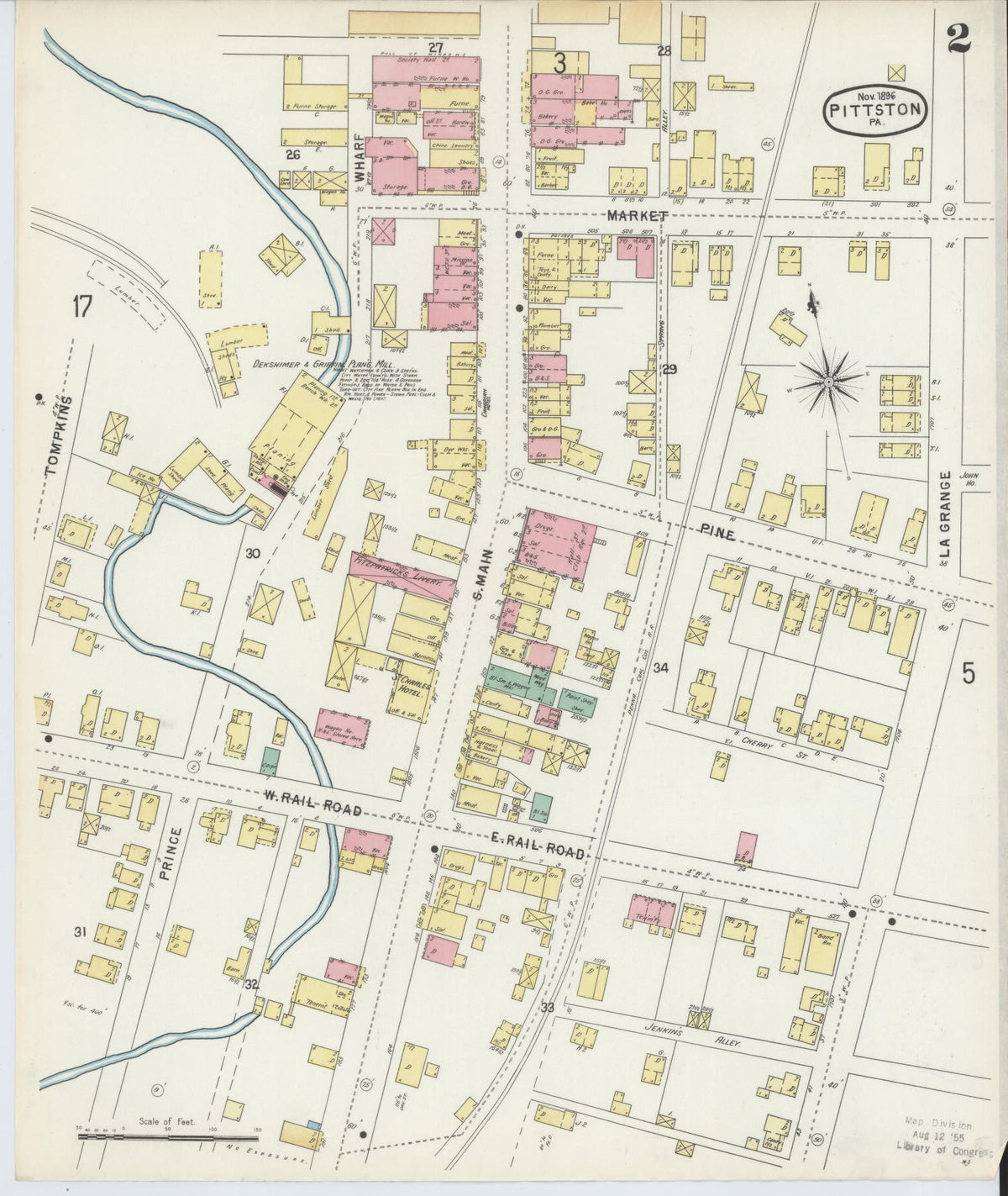 Sanborn Fire Insurance Map from Pittston, Luzerne County, Pennsylvania (1896), Sheet #0002 - Historic Sanborn Fire Insurance Map Print, vintage old map wall art, antique decor, genealogy gift, Pennsylvania Pennsylvania map