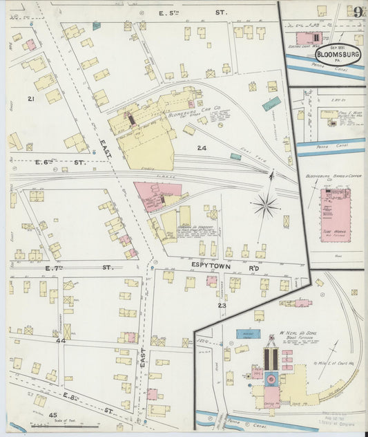 Sanborn Fire Insurance Map from Bloomsburg, Columbia County, Pennsylvania (1891), Sheet #0009 - Historic Sanborn Fire Insurance Map Print, vintage old map wall art, antique decor, genealogy gift, Pennsylvania Pennsylvania map