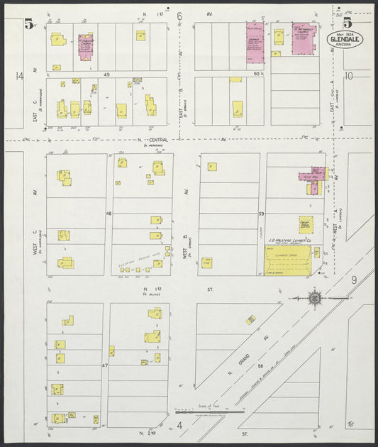 Sanborn Fire Insurance Map from Glendale, Maricopa County, Arizona (1924), Sheet #0005 - Historic Sanborn Fire Insurance Map Print, vintage old map wall art, antique decor, genealogy gift, Arizona Arizona map