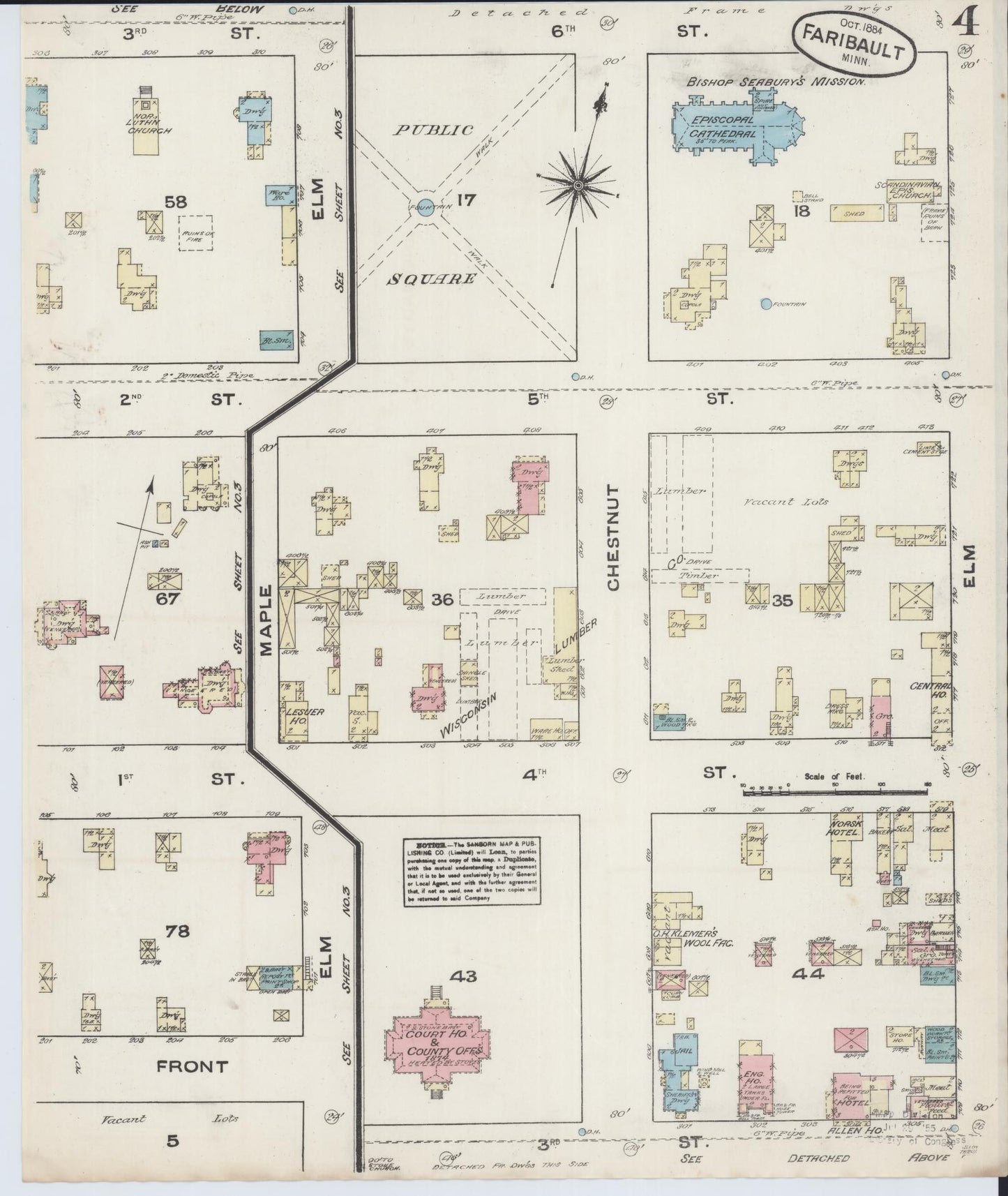 Sanborn Fire Insurance Map from Faribault, Rice County, Minnesota (1884), Sheet #0004 - Historic Sanborn Fire Insurance Map Print, vintage old map wall art, antique decor, genealogy gift, Minnesota Minnesota map
