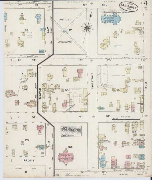 Sanborn Fire Insurance Map from Faribault, Rice County, Minnesota (1884), Sheet #0004 - Historic Sanborn Fire Insurance Map Print, vintage old map wall art, antique decor, genealogy gift, Minnesota Minnesota map