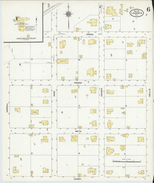 Sanborn Fire Insurance Map from Ladonia, Fannin County, Texas (1911), Sheet #0006 - Historic Sanborn Fire Insurance Map Print, vintage old map wall art, antique decor, genealogy gift, Texas Texas map