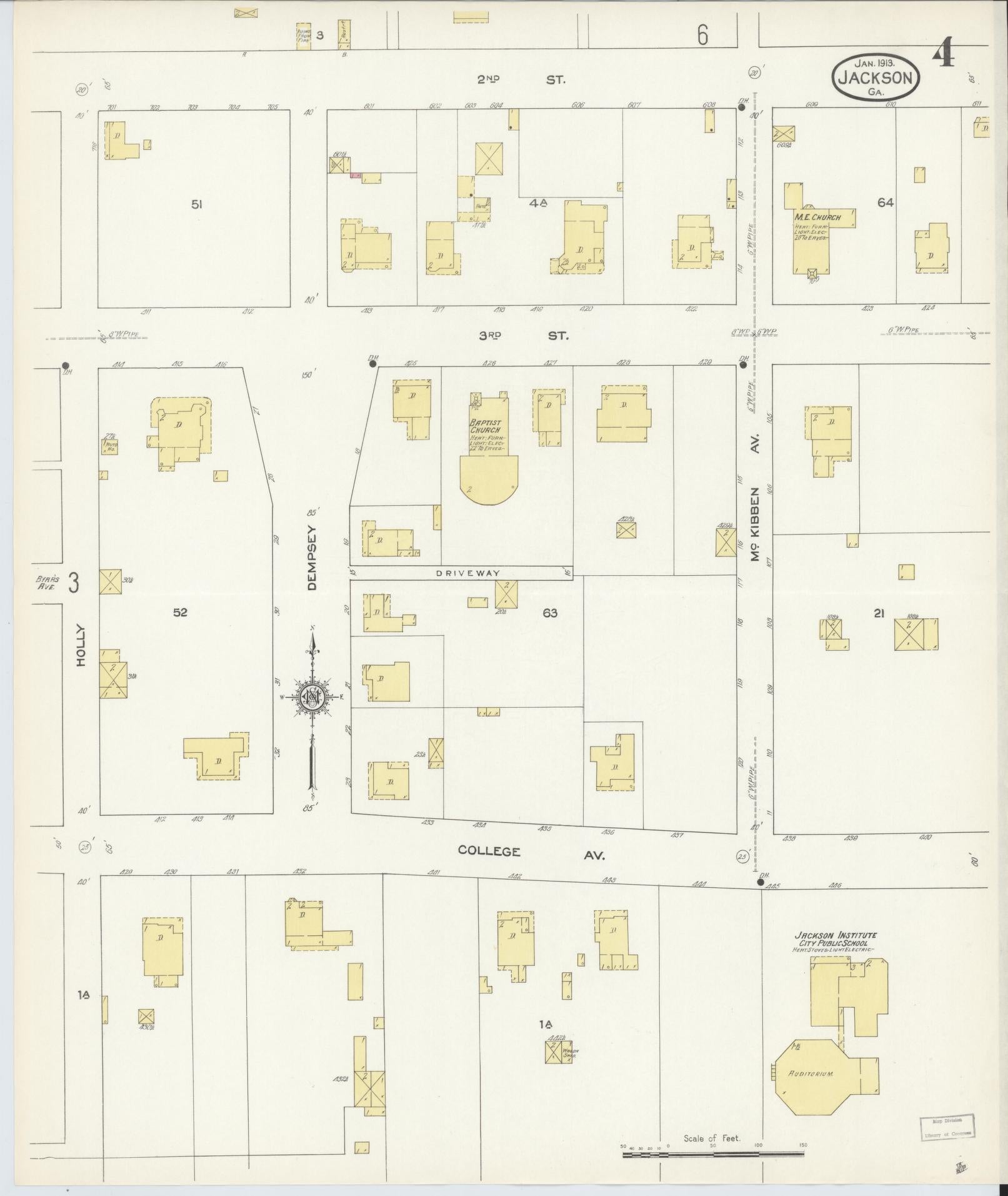 Sanborn Fire Insurance Map from Jackson, Butts County, Georgia (1913), Sheet #0004 - Historic Sanborn Fire Insurance Map Print, vintage old map wall art, antique decor, genealogy gift, Georgia Georgia map