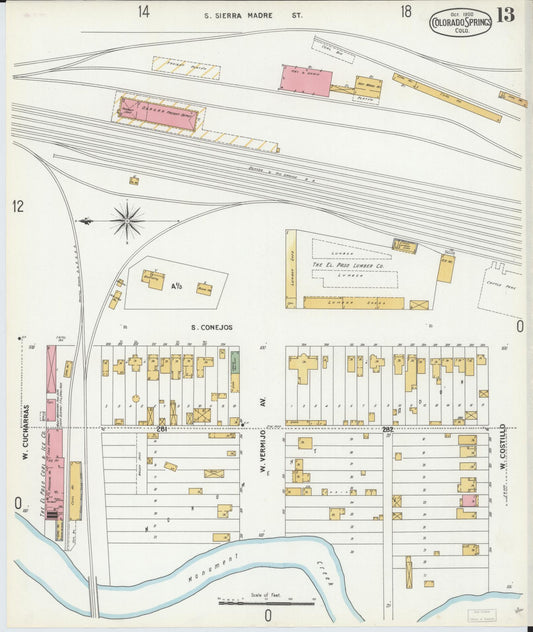 Sanborn Fire Insurance Map from Colorado Springs, El Paso County, Colorado (1900), Sheet #0013 - Historic Sanborn Fire Insurance Map Print, vintage old map wall art, antique decor, genealogy gift, Colorado Colorado map