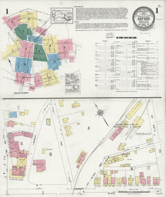 Sanborn Fire Insurance Map from Oxford, Chester County, Pennsylvania (1924), Sheet #0001 - Complete Map Set gallery image, historic Sanborn map, vintage wall art, Pennsylvania Pennsylvania