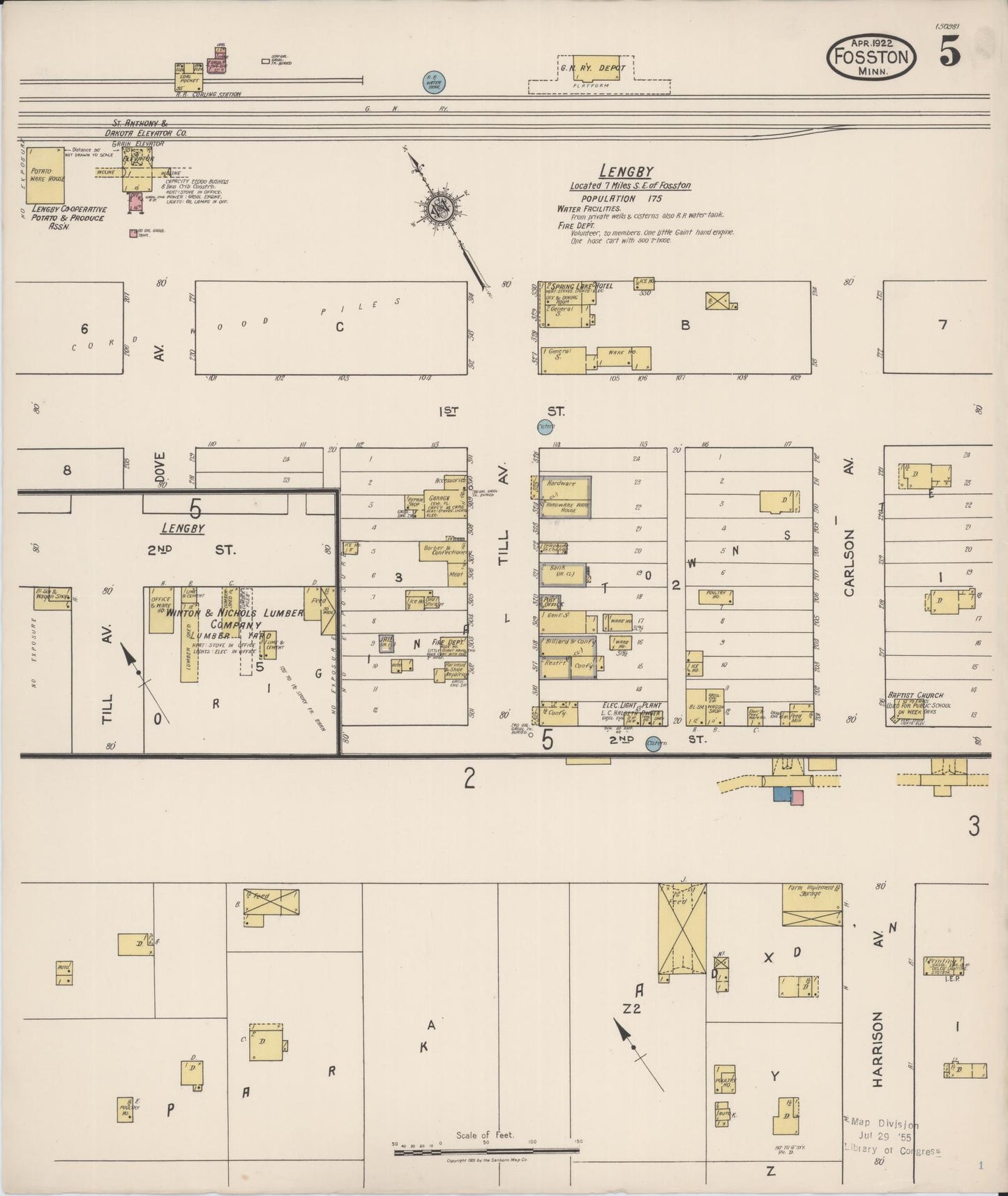 Sanborn Fire Insurance Map from Fosston, Polk County, Minnesota (1922), Sheet #0005 - Historic Sanborn Fire Insurance Map Print, vintage old map wall art, antique decor, genealogy gift, Minnesota Minnesota map