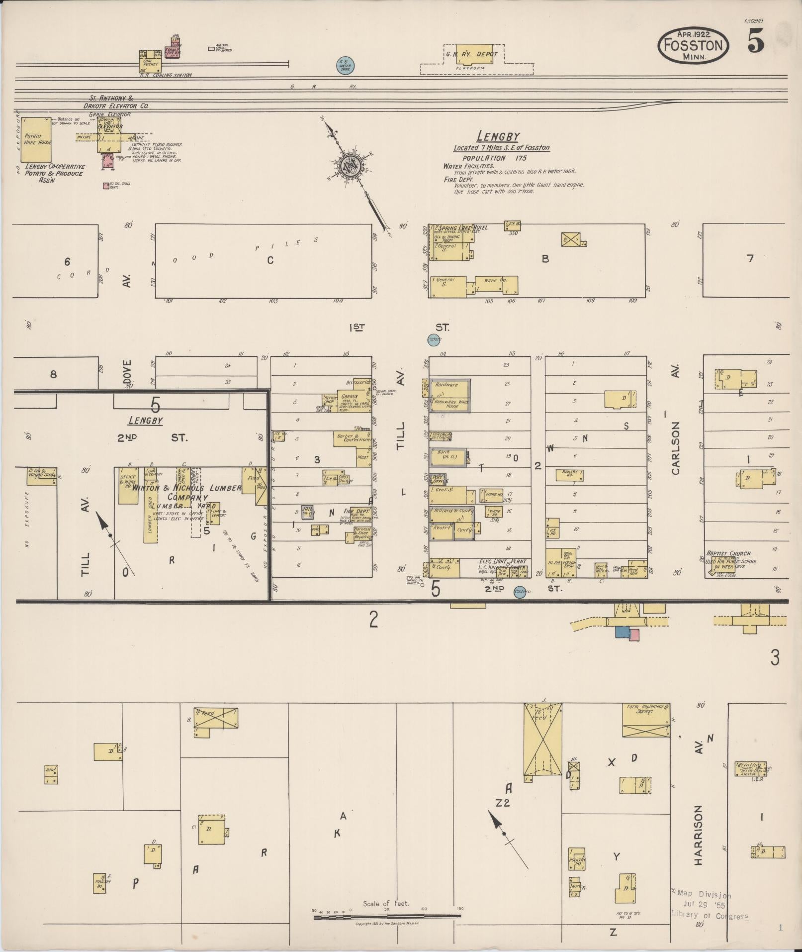 Sanborn Fire Insurance Map from Fosston, Polk County, Minnesota (1922), Sheet #0005 - Historic Sanborn Fire Insurance Map Print, vintage old map wall art, antique decor, genealogy gift, Minnesota Minnesota map