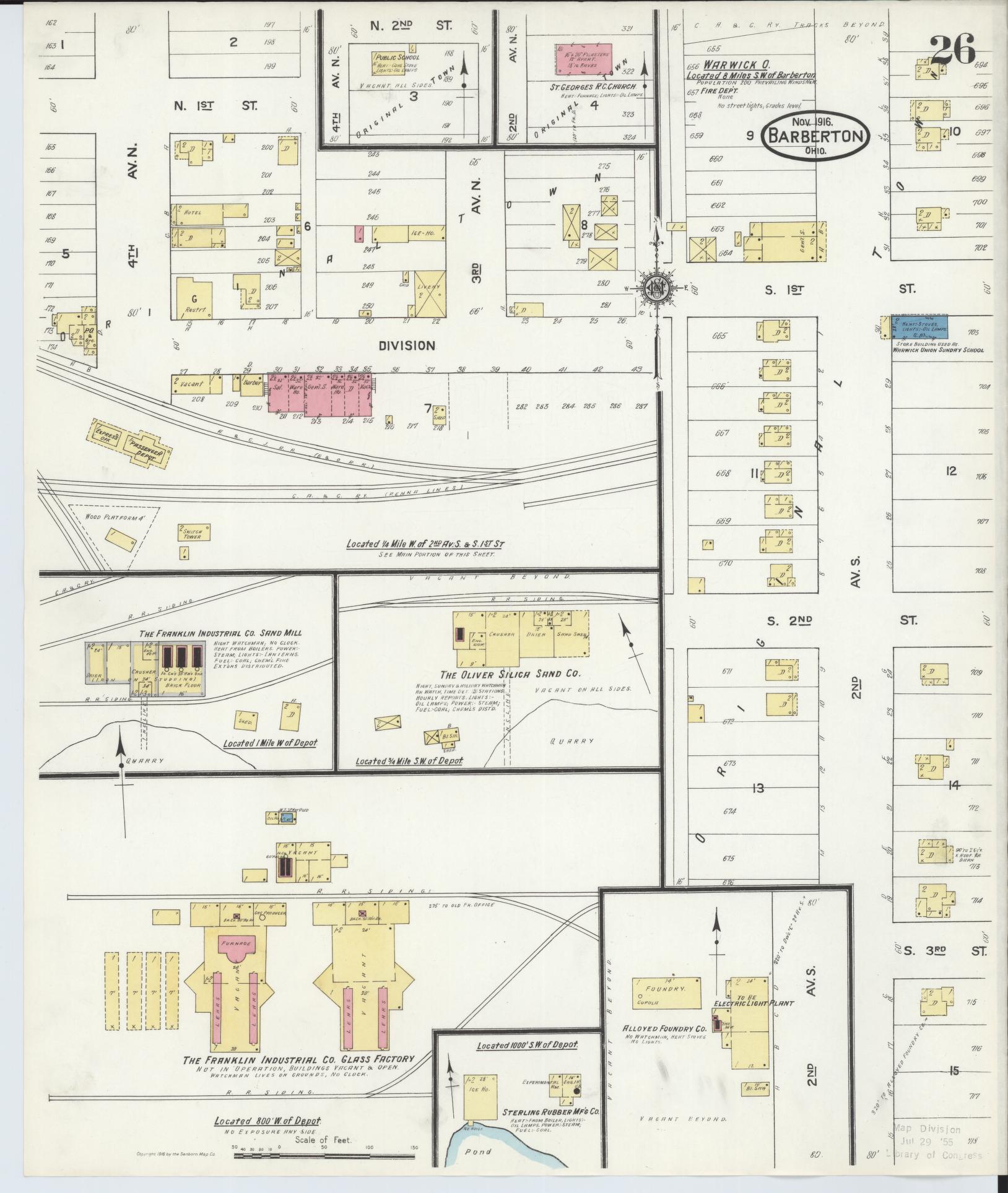 Sanborn Fire Insurance Map from Barberton, Summit County, Ohio (1916), Sheet #0026 - Historic Sanborn Fire Insurance Map Print, vintage old map wall art, antique decor, genealogy gift, Ohio Ohio map