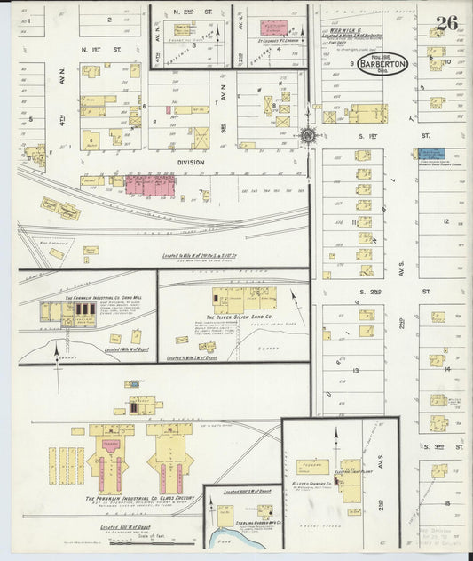 Sanborn Fire Insurance Map from Barberton, Summit County, Ohio (1916), Sheet #0026 - Historic Sanborn Fire Insurance Map Print, vintage old map wall art, antique decor, genealogy gift, Ohio Ohio map