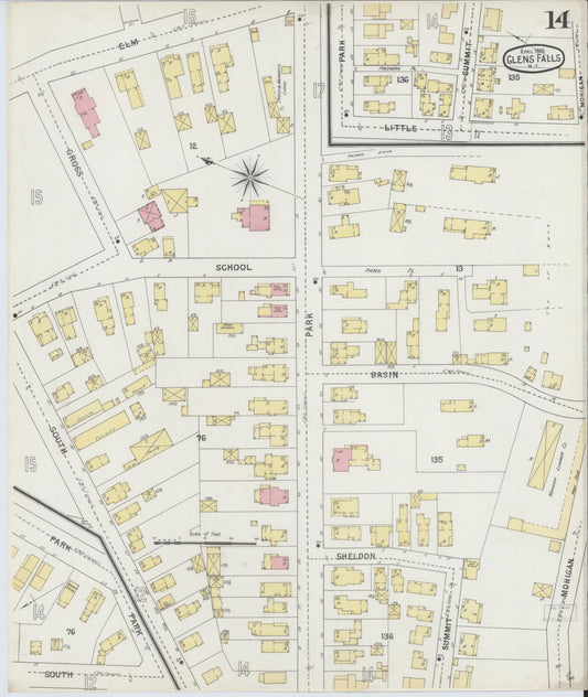 Sanborn Fire Insurance Map from Glens Falls, Warren County, New York (1895), Sheet #0014 - Historic Sanborn Fire Insurance Map Print, vintage old map wall art, antique decor, genealogy gift, New York New York map