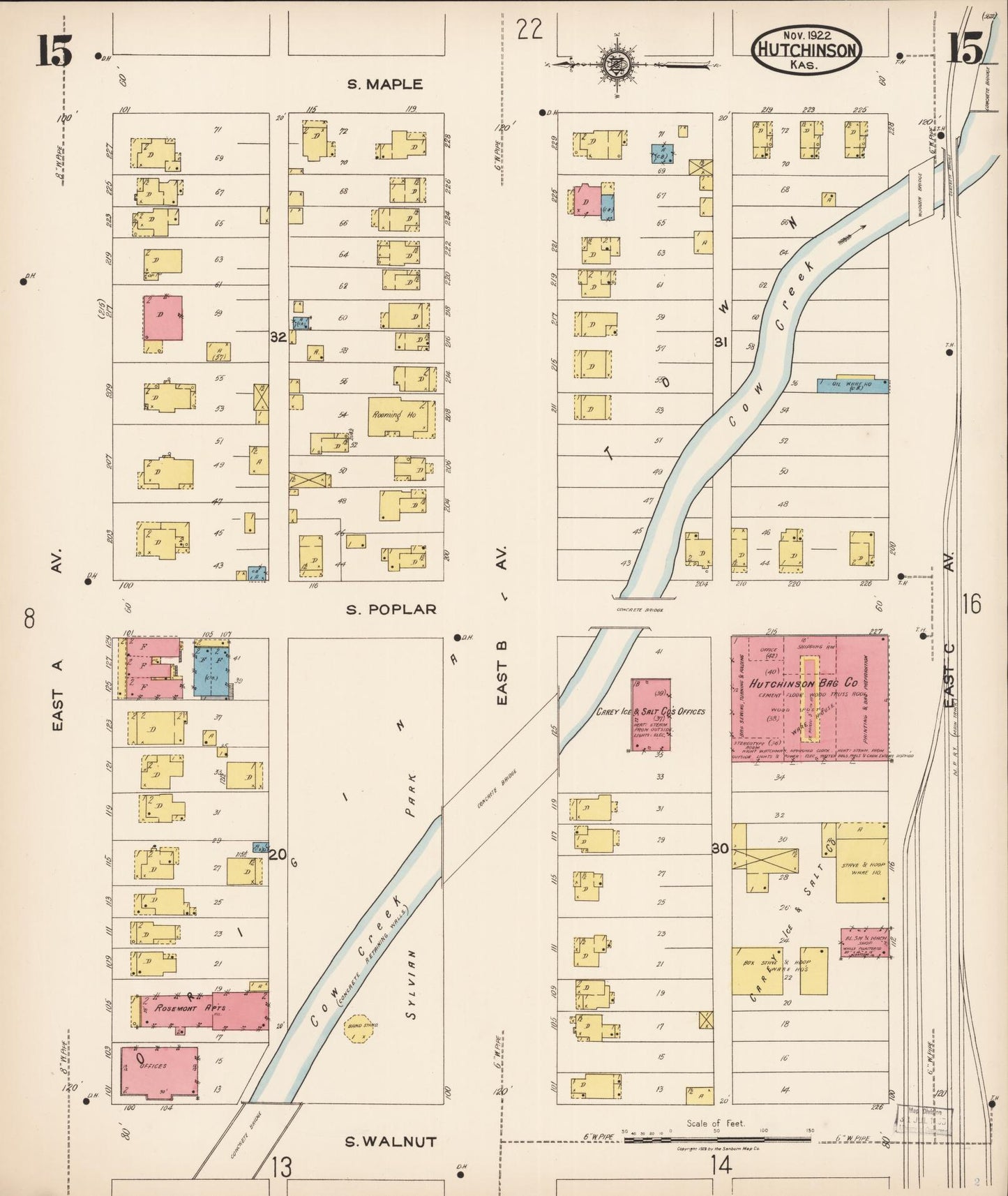 Sanborn Fire Insurance Map from Hutchinson, Reno County, Kansas (1922), Sheet #0016 - Historic Sanborn Fire Insurance Map Print, vintage old map wall art, antique decor, genealogy gift, Kansas Kansas map