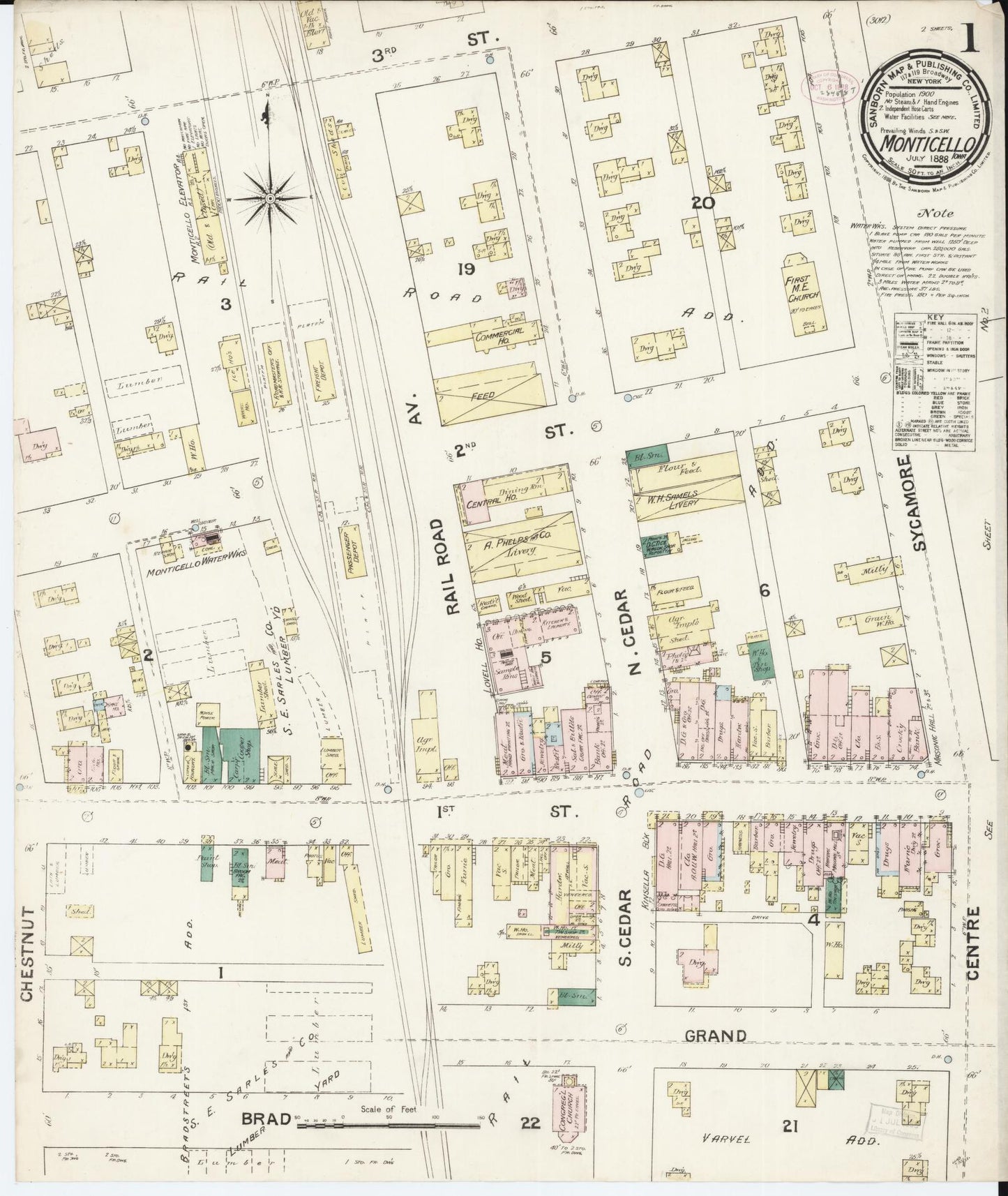 Sanborn Fire Insurance Map from Monticello, Jones County, Iowa (1888), Sheet #0001 - Historic Sanborn Fire Insurance Map Print