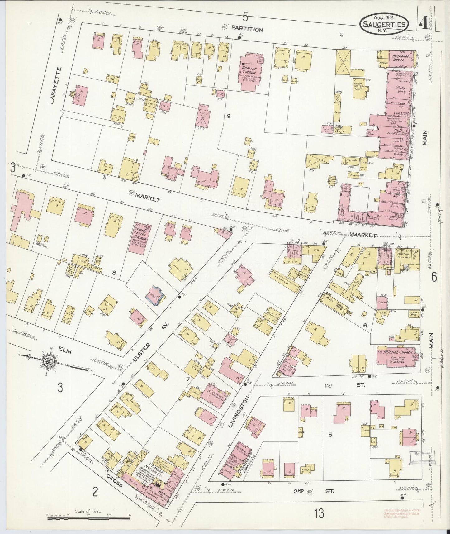 Sanborn Fire Insurance Map from Saugerties, Ulster County, New York (1912), Sheet #0004 - Historic Sanborn Fire Insurance Map Print, vintage old map wall art, antique decor, genealogy gift, New York New York map