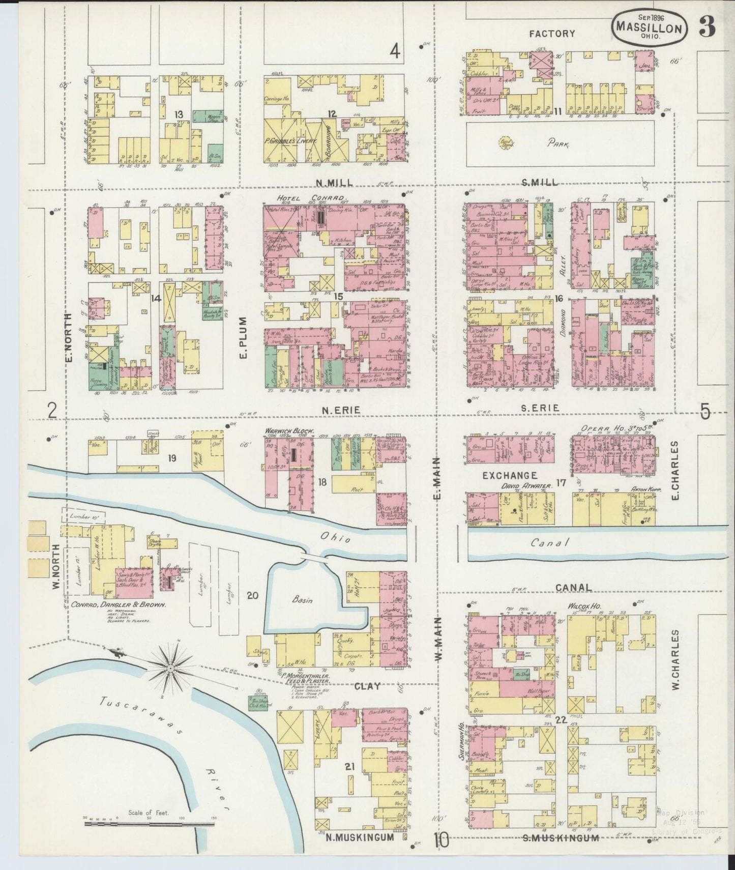 Sanborn Fire Insurance Map from Massillon, Stark County, Ohio (1896), Sheet #0003 - Historic Sanborn Fire Insurance Map Print, vintage old map wall art, antique decor, genealogy gift, Ohio Ohio map