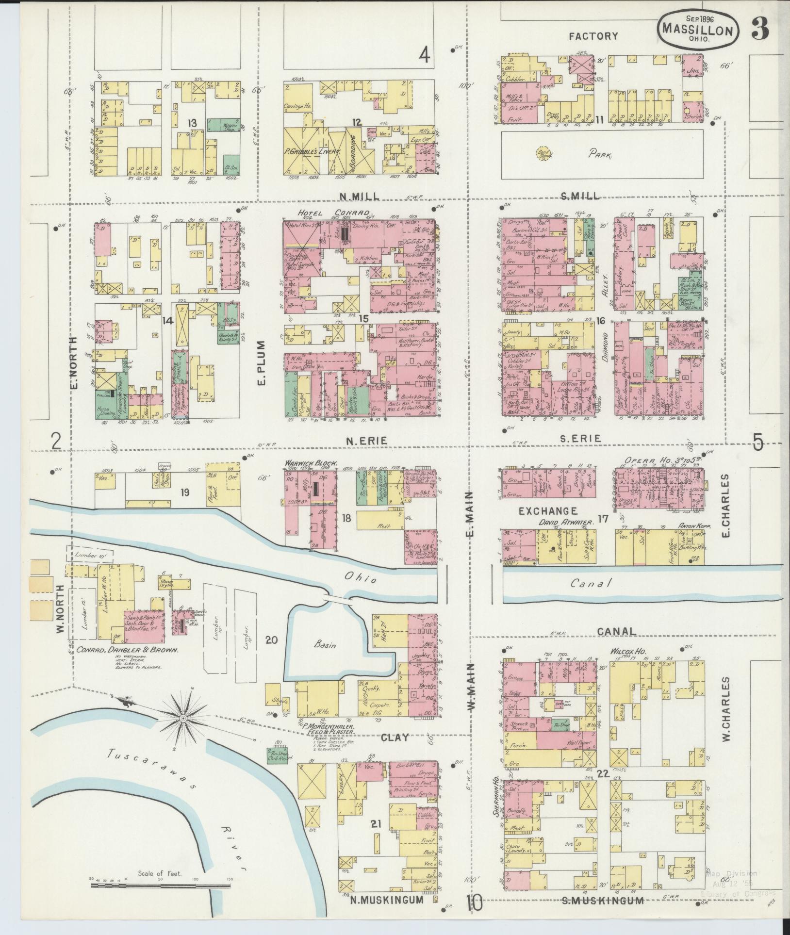 Sanborn Fire Insurance Map from Massillon, Stark County, Ohio (1896), Sheet #0003 - Historic Sanborn Fire Insurance Map Print, vintage old map wall art, antique decor, genealogy gift, Ohio Ohio map