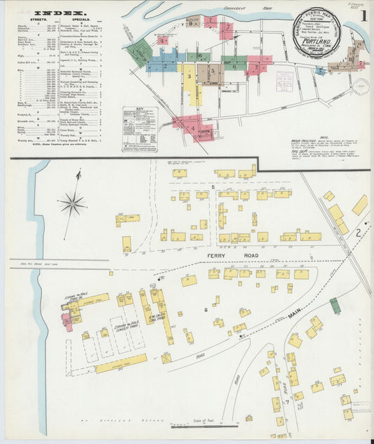 Sanborn Fire Insurance Map from Portland, Middlesex County, Connecticut (1901), Sheet #0001 - Historic Sanborn Fire Insurance Map Print, vintage old map wall art, antique decor, genealogy gift, Connecticut Connecticut map
