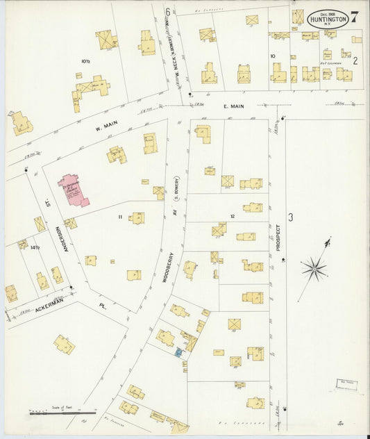 Sanborn Fire Insurance Map from Huntington, Suffolk County, New York (1908), Sheet #0007 - Historic Sanborn Fire Insurance Map Print, vintage old map wall art, antique decor, genealogy gift, New York New York map
