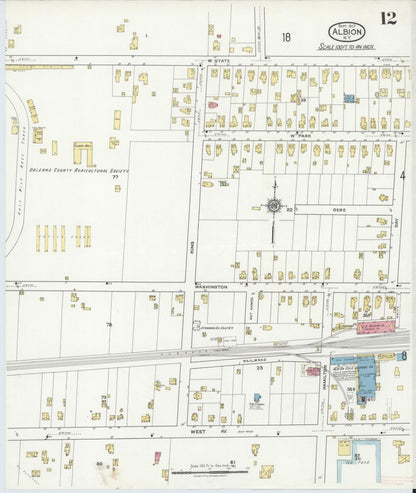 Sanborn Fire Insurance Map from Albion, Orleans County, New York (1917), Sheet #0012 - Complete Map Set gallery image, historic Sanborn map, vintage wall art, New York New York