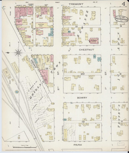 Sanborn Fire Insurance Map from Kewanee, Henry County, Illinois (1885), Sheet #0004 - Historic Sanborn Fire Insurance Map Print, vintage old map wall art, antique decor, genealogy gift, Illinois Illinois map