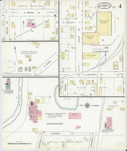 Sanborn Fire Insurance Map from Jacksonville, Morgan County, Illinois (1914), Sheet #0004 - Historic Sanborn Fire Insurance Map Print, vintage old map wall art, antique decor, genealogy gift, Illinois Illinois map
