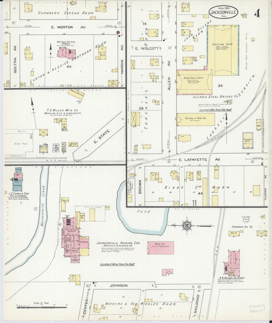 Sanborn Fire Insurance Map from Jacksonville, Morgan County, Illinois (1914), Sheet #0004 - Historic Sanborn Fire Insurance Map Print, vintage old map wall art, antique decor, genealogy gift, Illinois Illinois map
