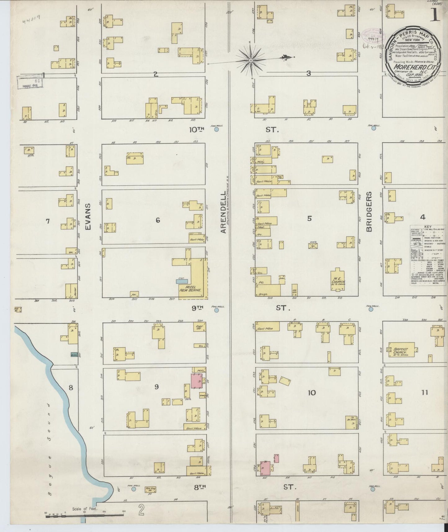 Sanborn Fire Insurance Map from Morehead City, Carteret County, North Carolina (1893), Sheet #0001 - Complete Map Set gallery image, historic Sanborn map, vintage wall art, North Carolina North Carolina