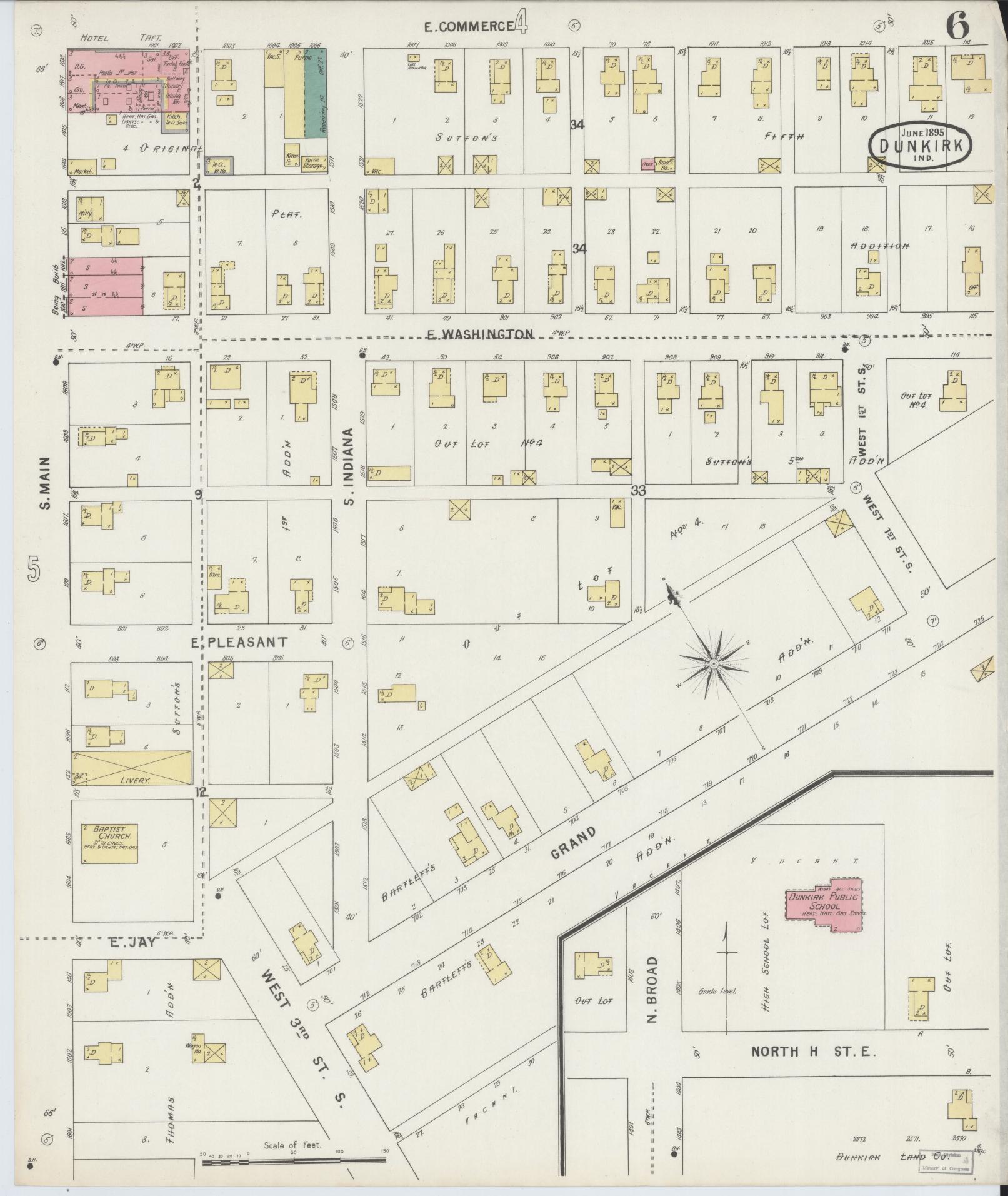 Sanborn Fire Insurance Map from Dunkirk, Jay And Blackford Counties, Indiana (1895), Sheet #0006 - Historic Sanborn Fire Insurance Map Print, vintage old map wall art, antique decor, genealogy gift, Indiana Indiana map