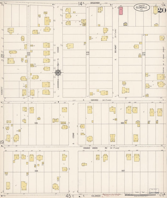 Sanborn Fire Insurance Map from Glendale, Los Angeles County, California (1919), Sheet #0020 - Historic Sanborn Fire Insurance Map Print, vintage old map wall art, antique decor, genealogy gift, California California map