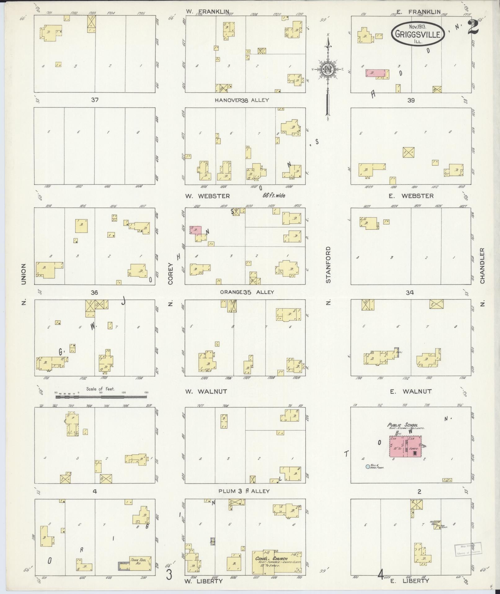 Sanborn Fire Insurance Map from Griggsville, Pike County, Illinois (1913), Sheet #0002 - Complete Map Set gallery image, historic Sanborn map, vintage wall art, Illinois Illinois