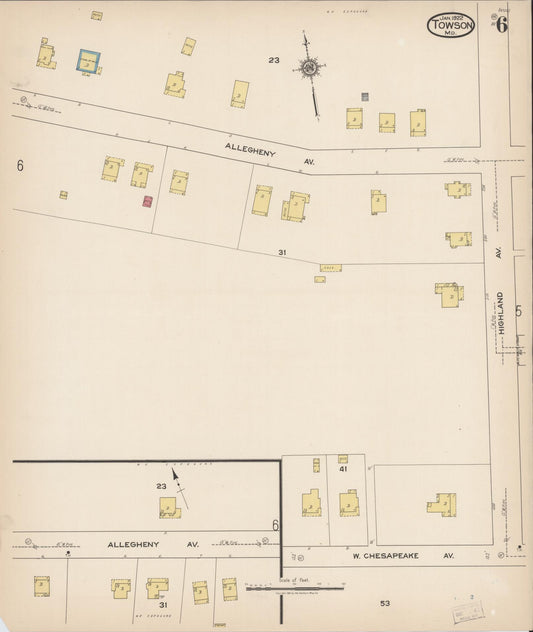 Sanborn Fire Insurance Map from Towson, Baltimore County, Maryland (1922), Sheet #0006 - Historic Sanborn Fire Insurance Map Print, vintage old map wall art
