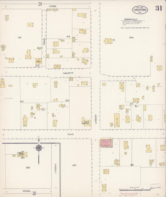 Sanborn Fire Insurance Map from Hanford, Kings County, California (1913), Sheet #0031 - Historic Sanborn Fire Insurance Map Print, vintage old map wall art, antique decor, genealogy gift, California California map