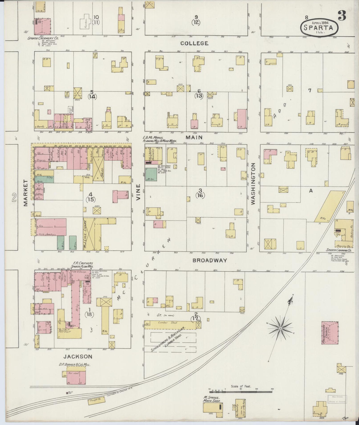 Sanborn Fire Insurance Map from Sparta, Randolph County, Illinois (1894), Sheet #0003 - Complete Map Set gallery image, historic Sanborn map, vintage wall art, Illinois Illinois