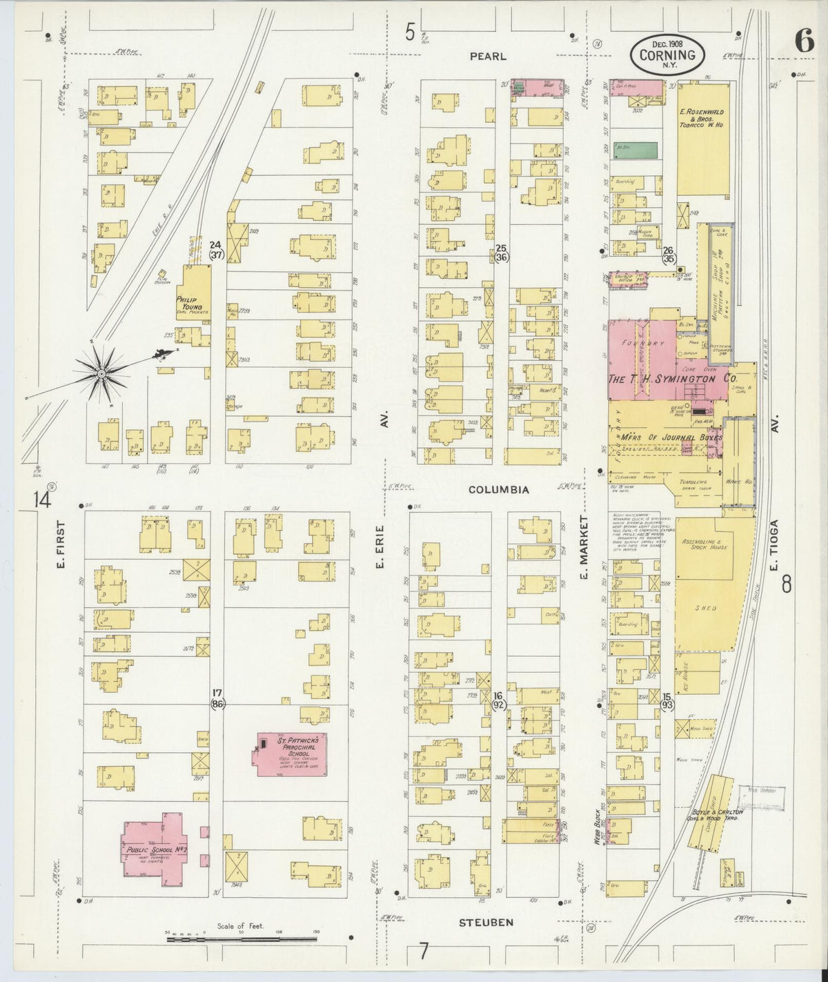 Sanborn Fire Insurance Map from Corning, Steuben County, New York (1908), Sheet #0006 - Complete Map Set gallery image, historic Sanborn map, vintage wall art, New York New York
