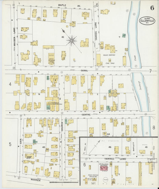 Sanborn Fire Insurance Map from Ellenville, Ulster County, New York (1900), Sheet #0006 - Historic Sanborn Fire Insurance Map Print, vintage old map wall art, antique decor, genealogy gift, New York New York map