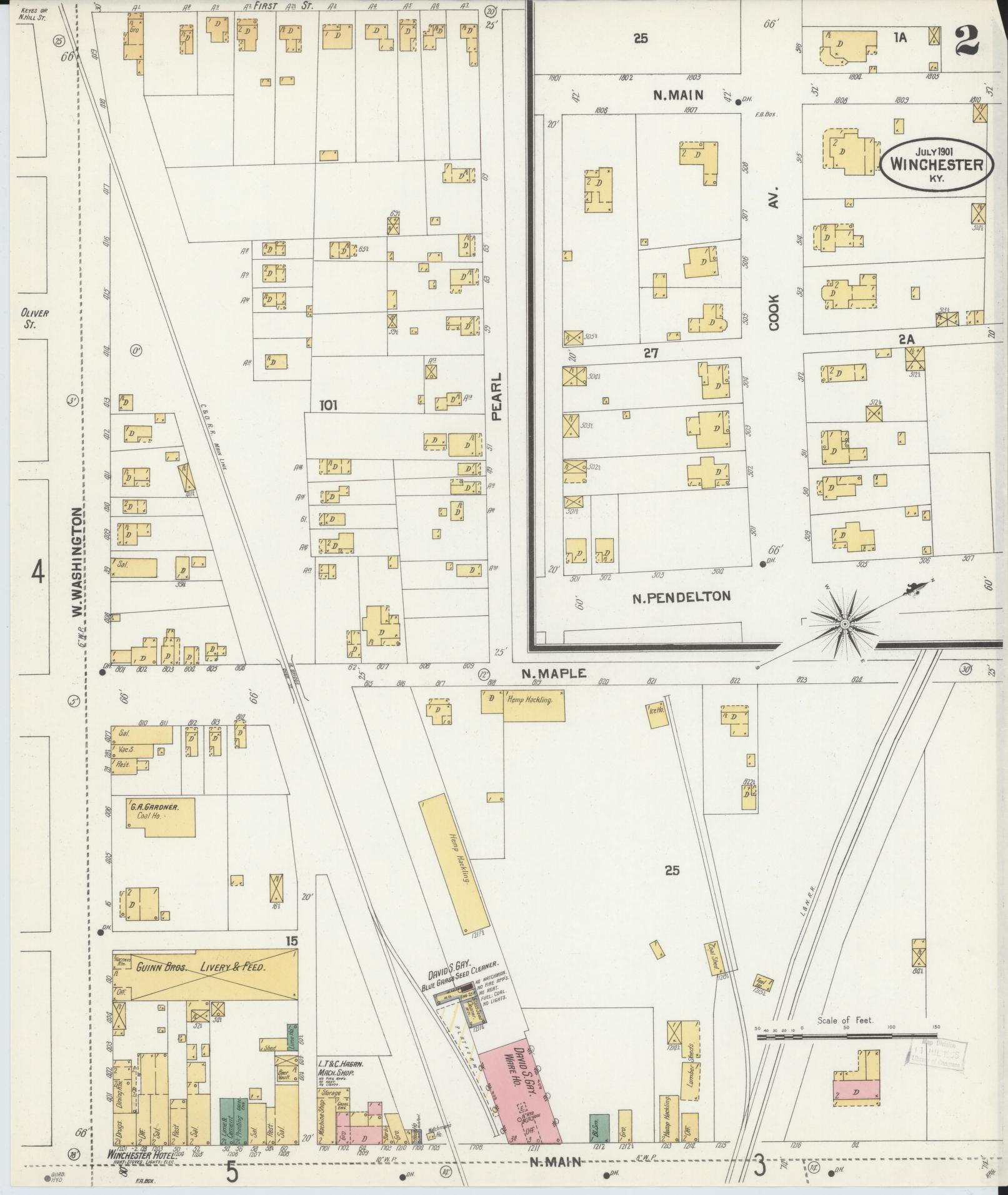 Sanborn Fire Insurance Map from Winchester, Clark County, Kentucky (1901), Sheet #0002 - Historic Sanborn Fire Insurance Map Print, vintage old map wall art, antique decor, genealogy gift, Kentucky Kentucky map