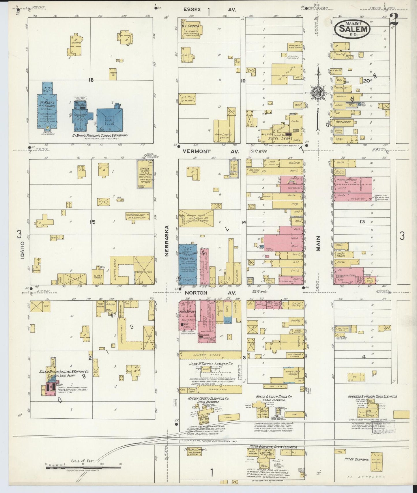 Sanborn Fire Insurance Map from Salem, McCook County, South Dakota (1917), Sheet #0002 - Complete Map Set gallery image, historic Sanborn map, vintage wall art, South Dakota South Dakota