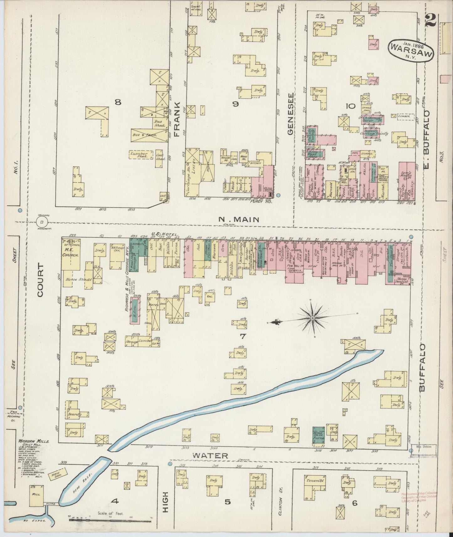 Sanborn Fire Insurance Map from Warsaw, Wyoming County, New York (1886), Sheet #0002 - Complete Map Set gallery image, historic Sanborn map, vintage wall art, Warsaw Wyoming