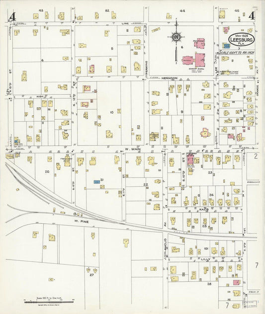Sanborn Fire Insurance Map from Leesburg, Lake County, Florida (1924), Sheet #0004 - Historic Sanborn Fire Insurance Map Print, vintage old map wall art, antique decor, genealogy gift, Florida Florida map