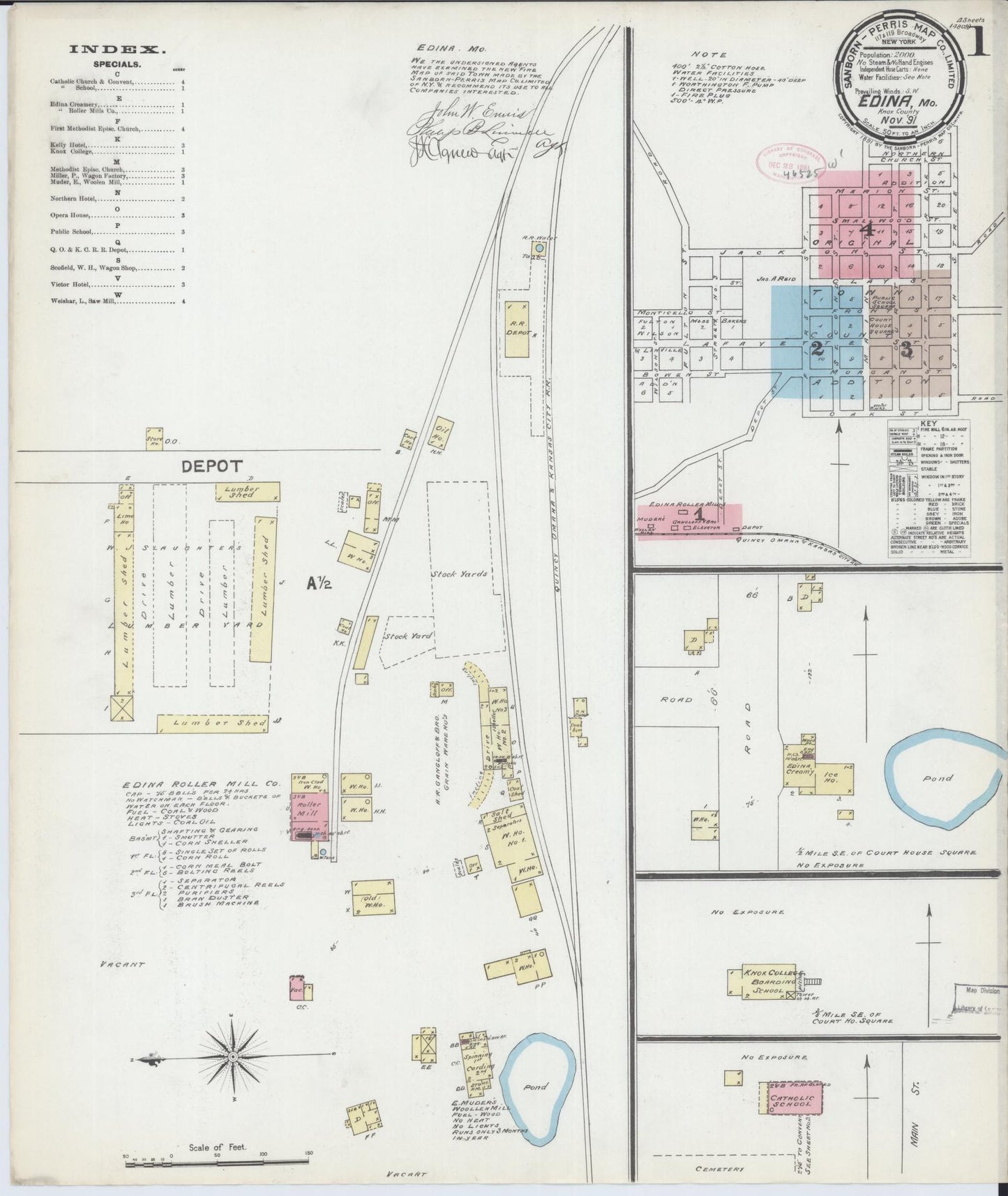 Sanborn Fire Insurance Map from Edina, Knox County, Missouri (1891), Sheet #0001 - Complete Map Set gallery image, historic Sanborn map, vintage wall art, Missouri Missouri