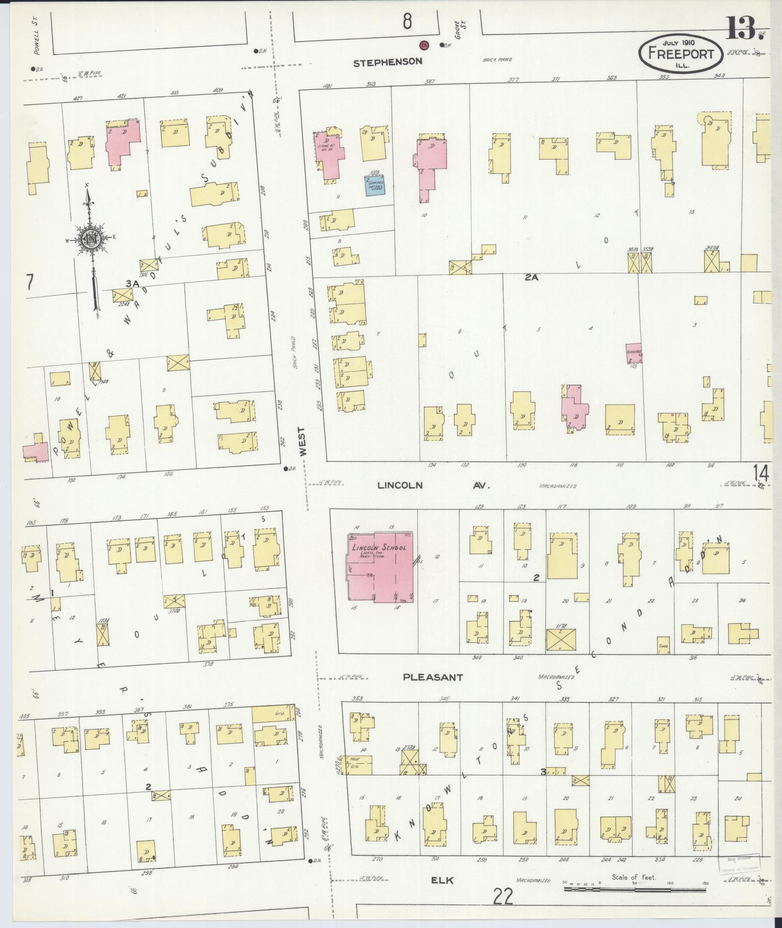 Sanborn Fire Insurance Map from Freeport, Stephenson County, Illinois (1910), Sheet #0013 - Complete Map Set gallery image, historic Sanborn map, vintage wall art, Illinois Illinois