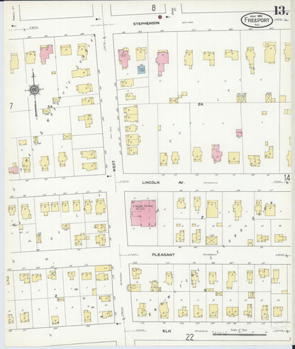 Sanborn Fire Insurance Map from Freeport, Stephenson County, Illinois (1910), Sheet #0013 - Complete Map Set gallery image, historic Sanborn map, vintage wall art, Illinois Illinois