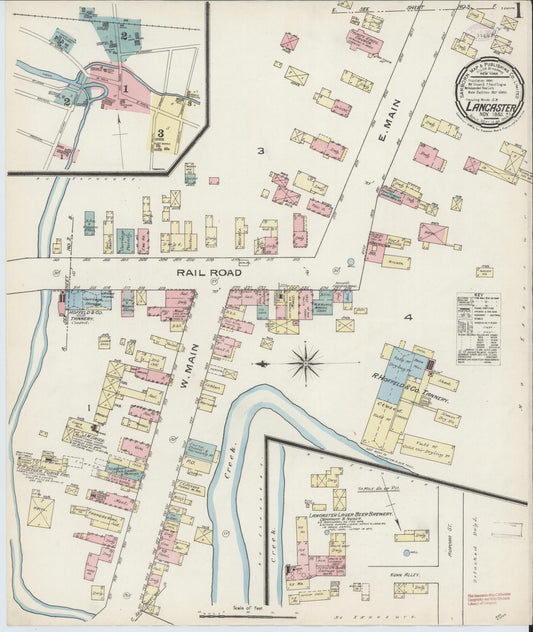 Sanborn Fire Insurance Map from Lancaster, Erie County, New York (1885), Sheet #0001 - Historic Sanborn Fire Insurance Map Print, vintage old map wall art, antique decor, genealogy gift, New York New York map