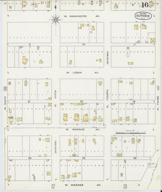 Sanborn Fire Insurance Map from Guthrie, Logan County, Oklahoma (1895), Sheet #0016 - Historic Sanborn Fire Insurance Map Print, vintage old map wall art, antique decor, genealogy gift, Oklahoma Oklahoma map