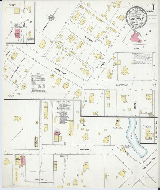 Sanborn Fire Insurance Map from Louisville, Clay County, Illinois (1910), Sheet #0001 - Historic Sanborn Fire Insurance Map Print, vintage old map wall art, antique decor, genealogy gift, Illinois Illinois map
