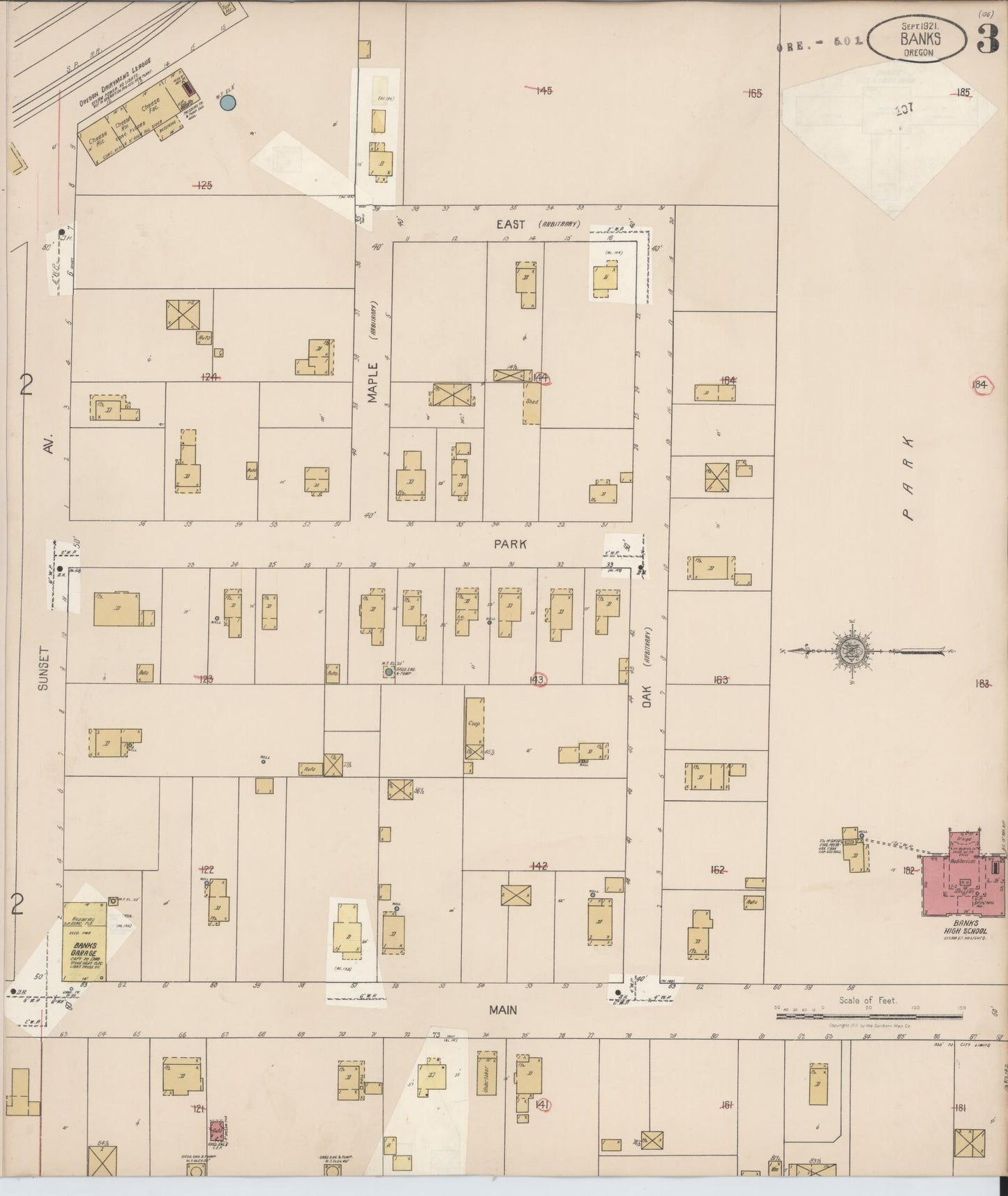 Sanborn Fire Insurance Map from Banks, Washington County, Oregon (1928), Sheet #0003 - Complete Map Set gallery image, historic Sanborn map, vintage wall art, Oregon Oregon