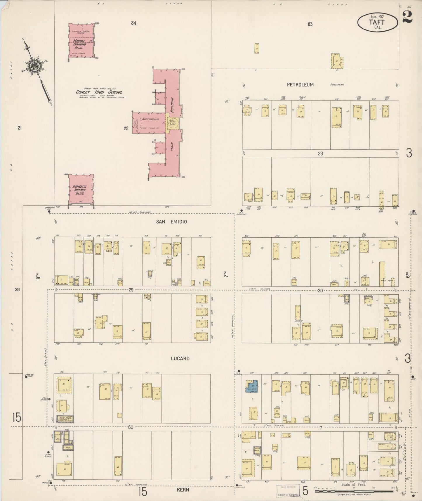 Sanborn Fire Insurance Map from Taft, Kern County, California (1917), Sheet #0002 - Complete Map Set gallery image, historic Sanborn map, vintage wall art, California California