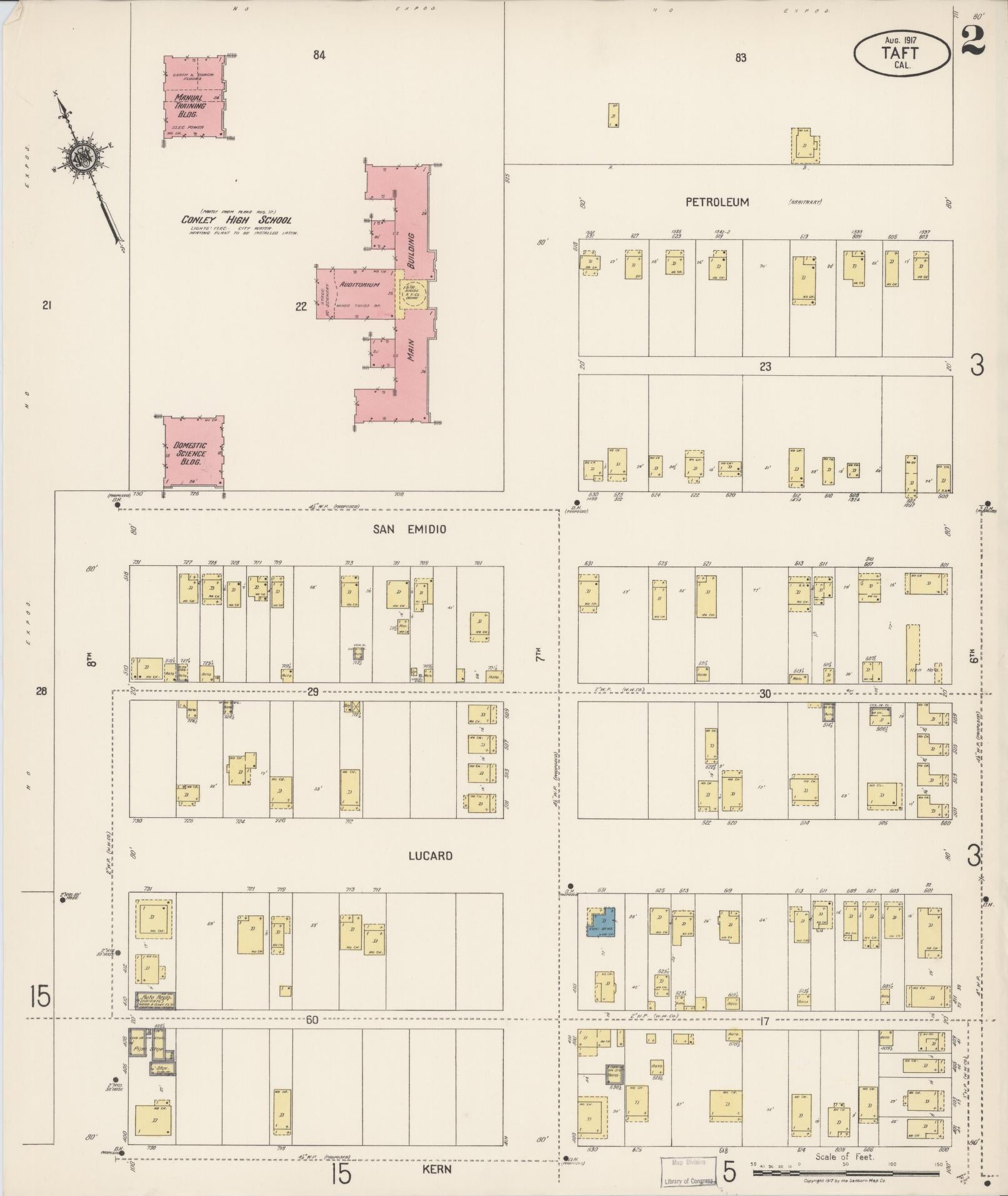 Sanborn Fire Insurance Map from Taft, Kern County, California (1917), Sheet #0002 - Complete Map Set gallery image, historic Sanborn map, vintage wall art, California California