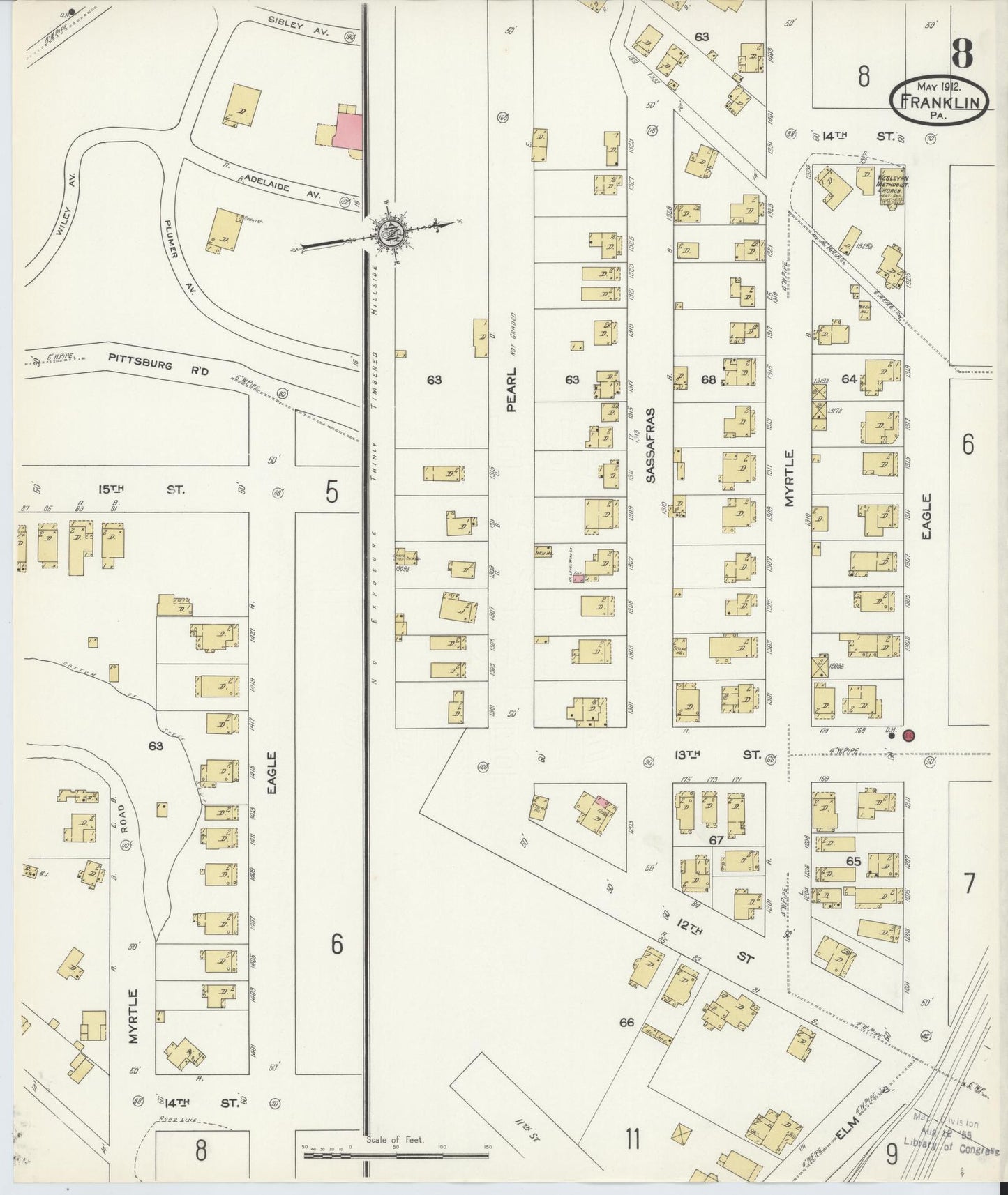 Sanborn Fire Insurance Map from Franklin, Venango County, Pennsylvania (1912), Sheet #0008 - Historic Sanborn Fire Insurance Map Print, vintage old map wall art, antique decor, genealogy gift, Pennsylvania Pennsylvania map