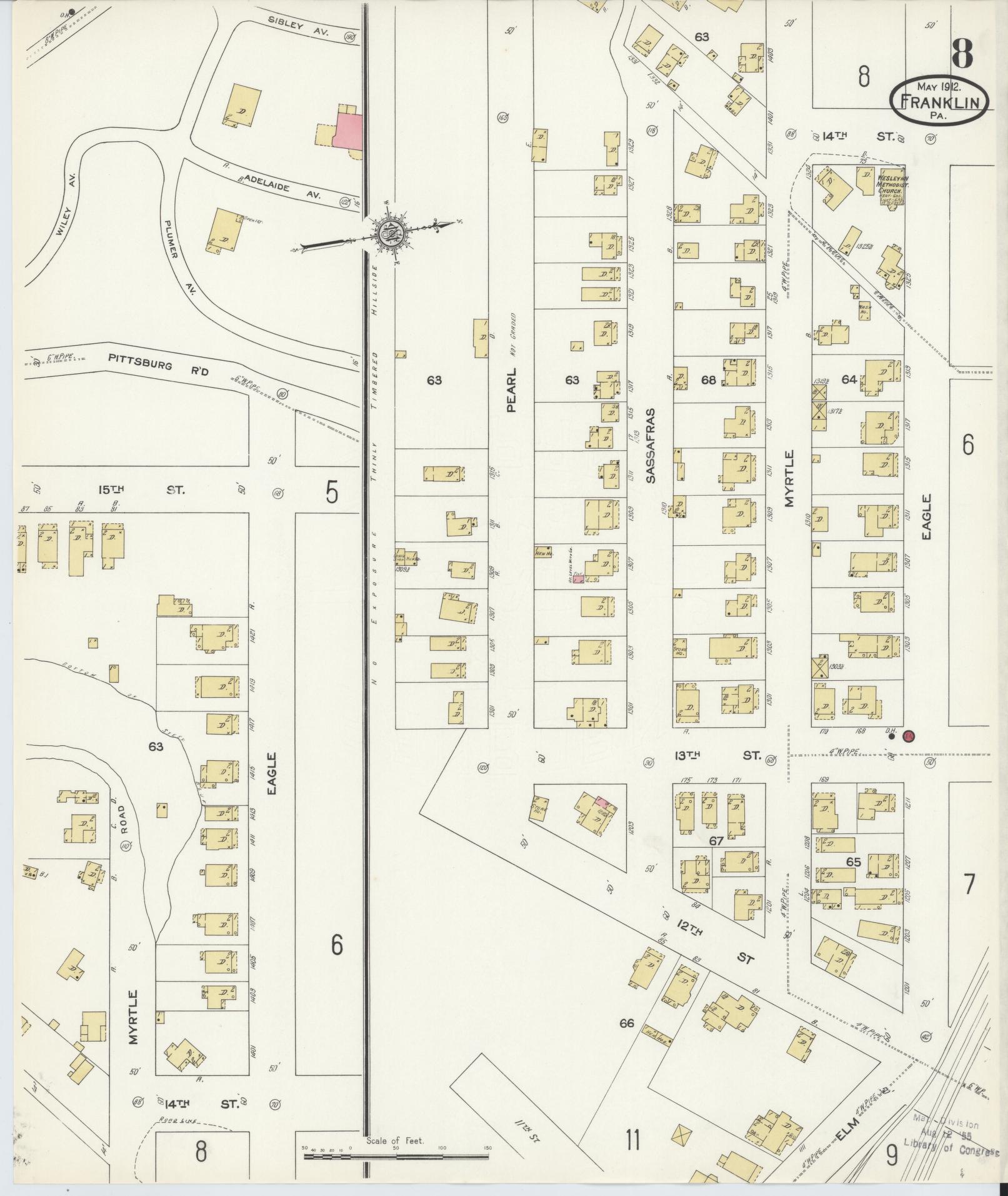 Sanborn Fire Insurance Map from Franklin, Venango County, Pennsylvania (1912), Sheet #0008 - Historic Sanborn Fire Insurance Map Print, vintage old map wall art, antique decor, genealogy gift, Pennsylvania Pennsylvania map