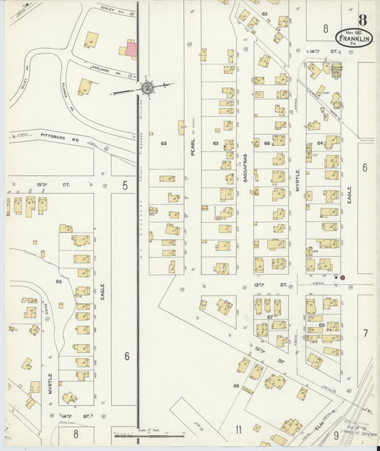 Sanborn Fire Insurance Map from Franklin, Venango County, Pennsylvania (1912), Sheet #0008 - Historic Sanborn Fire Insurance Map Print, vintage old map wall art, antique decor, genealogy gift, Pennsylvania Pennsylvania map